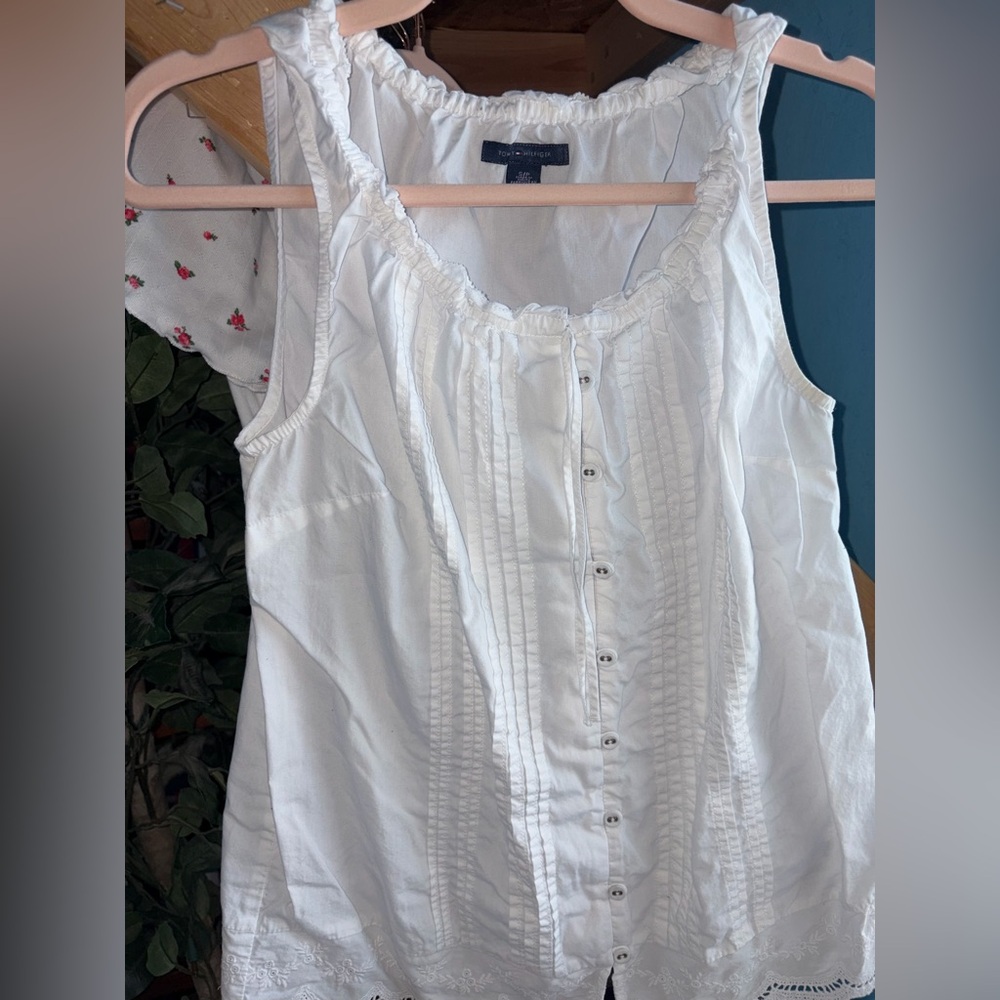 Tommy Hilfiger White Pintuck Button-Front Camisole